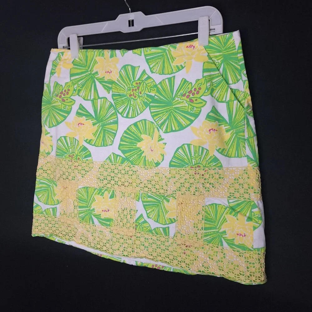 💙 Lilly Pulitzer Floral Crochet Floral Embroidered Skirt Size 10 Tropical Femin - Picture 2 of 8